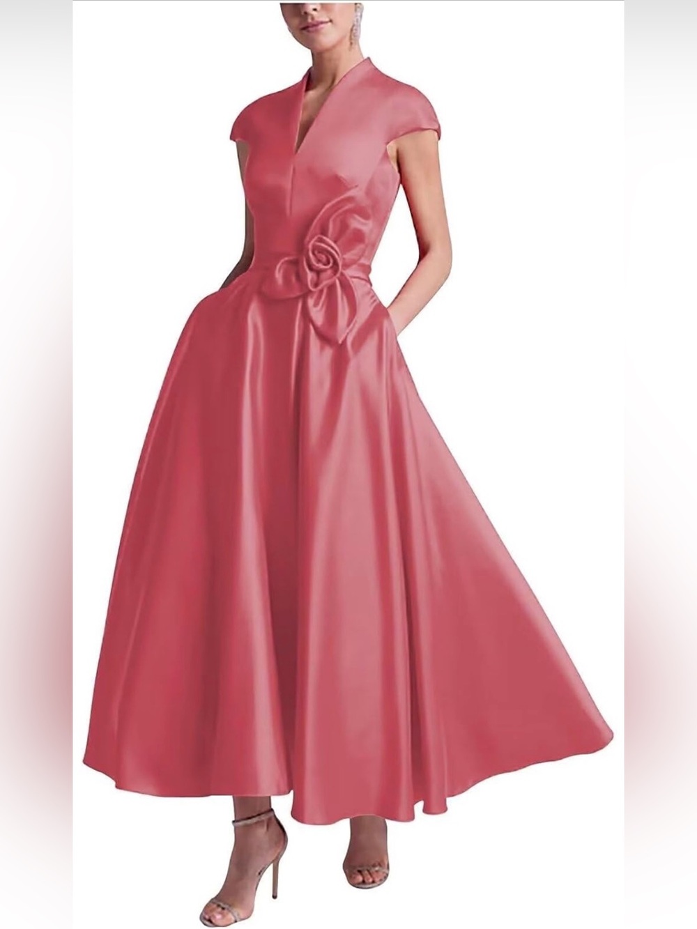 Tea Length Satin Mother of The Bride Dress 3D Flower Wedding Guest Dress Sz 20